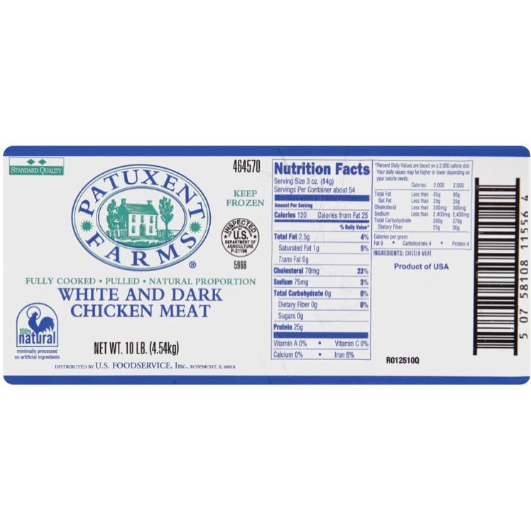 PATUXENT FARMS CHICKEN PULLED WHITE & DARK MEAT COOKED FROZEN