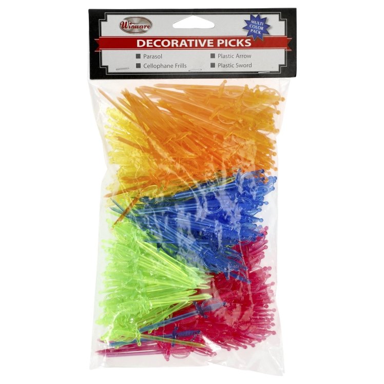 D.W.L. INDUSTRIES/WINCO 2.75 INCH ASSORTED COLOR PLASTIC SWORD PICKS