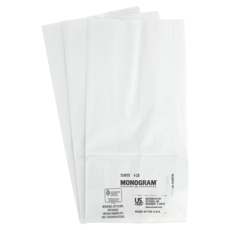 MONOGRAM BAG CARRY-OUT 4 LB PAPER WHITE
