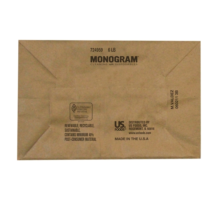 MONOGRAM BAG CARRY-OUT 6 LB PAPER KRAFT BROWN