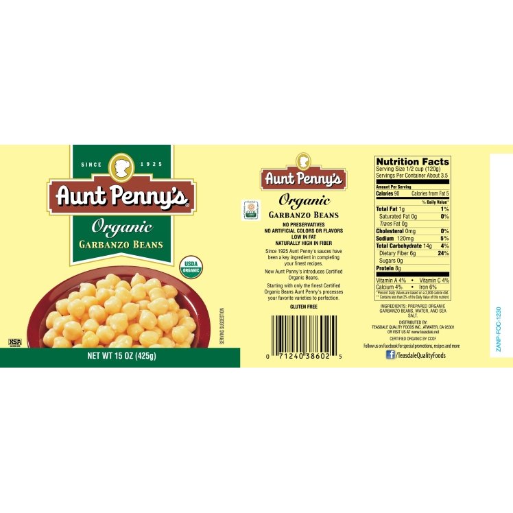 AUNT PENNY'S ORGANIC GARBANZO BEANS