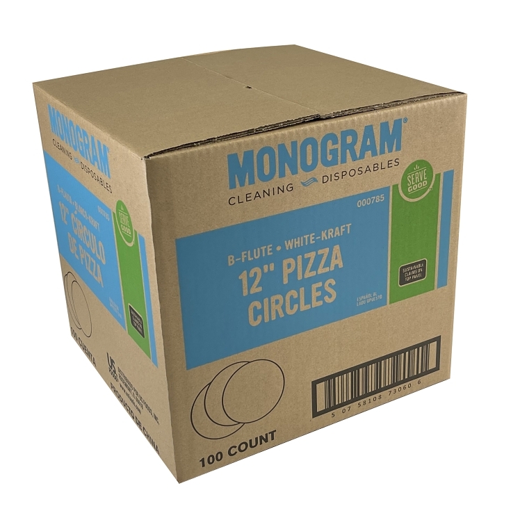 MONOGRAM CIRCLE, PIZZA 12 INCH CORRUGATED WHITE