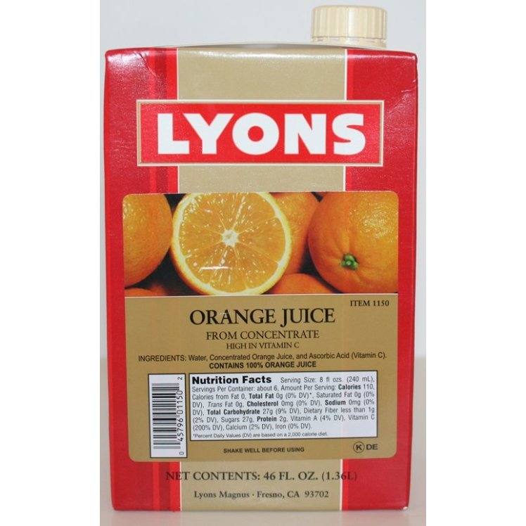 LYONS MAGNUS READY TO SERVE 100% ORANGE JUICE