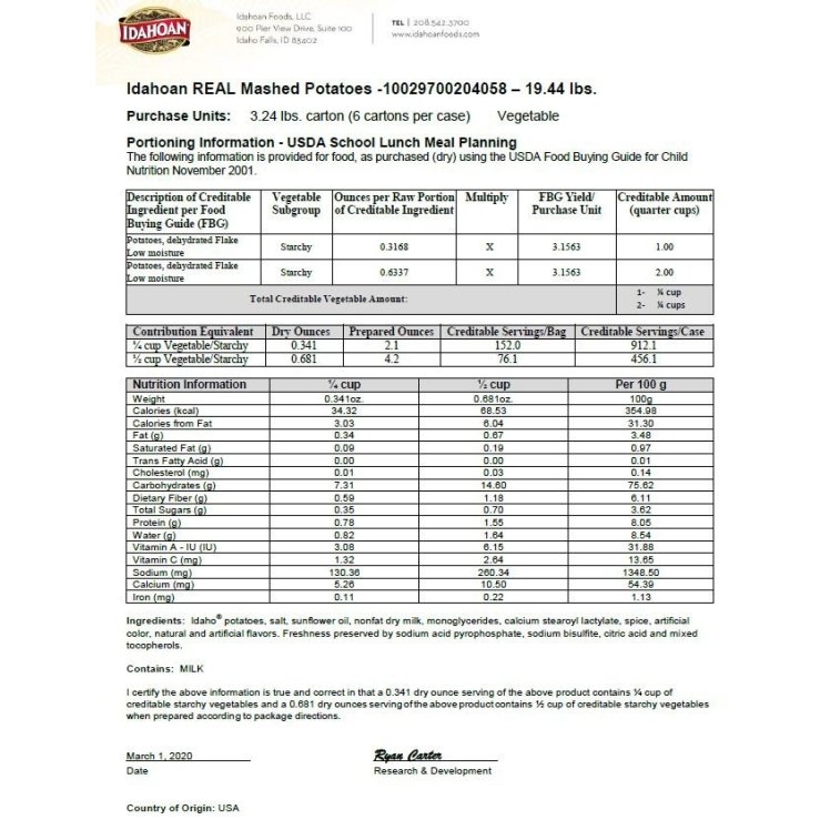 IDAHOAN REAL MASHED POTATOES