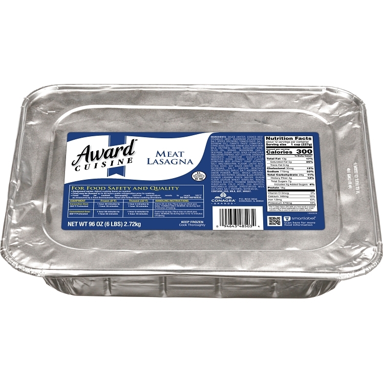 AWARD CUISINE MEAT LASAGNA TRAY FROZEN 4/96OZ