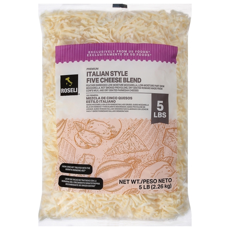ROSELI MOZZARELLA PROVOLONE 5 BLEND CHEESE FEATHER SHREDDED