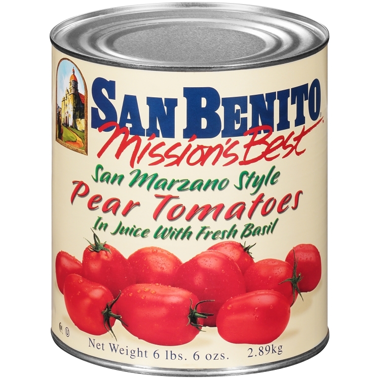 MISSION BEST SAN BENITO WHOLE PEELED PEAR TOMATOES WITH BASIL