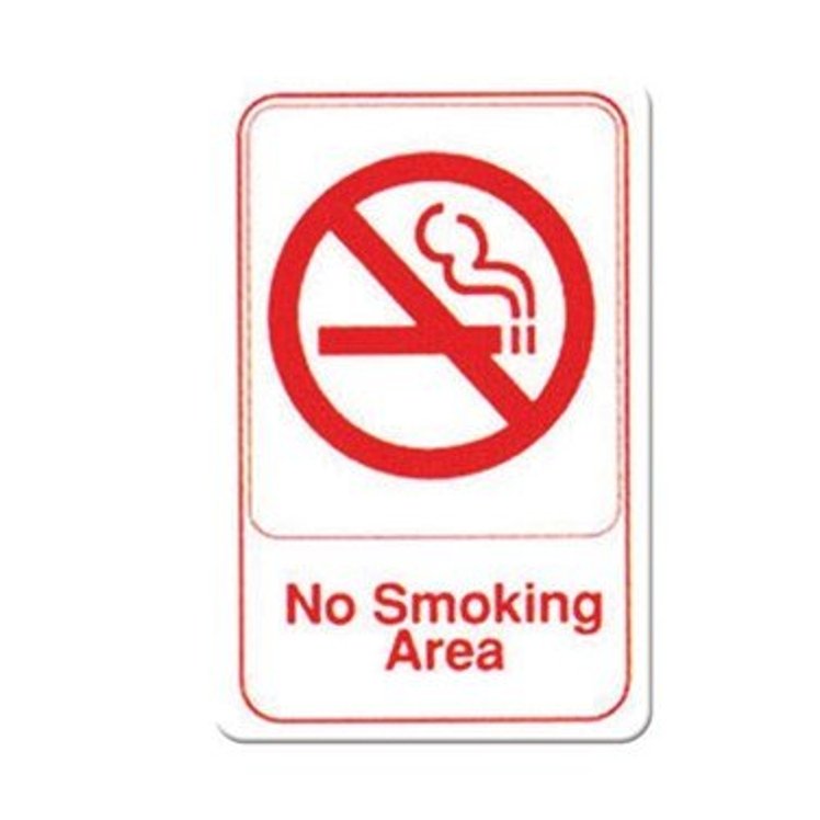 WINCO SIGN NO SMOKING AREA 6X9 INCH PLASTIC WHITE