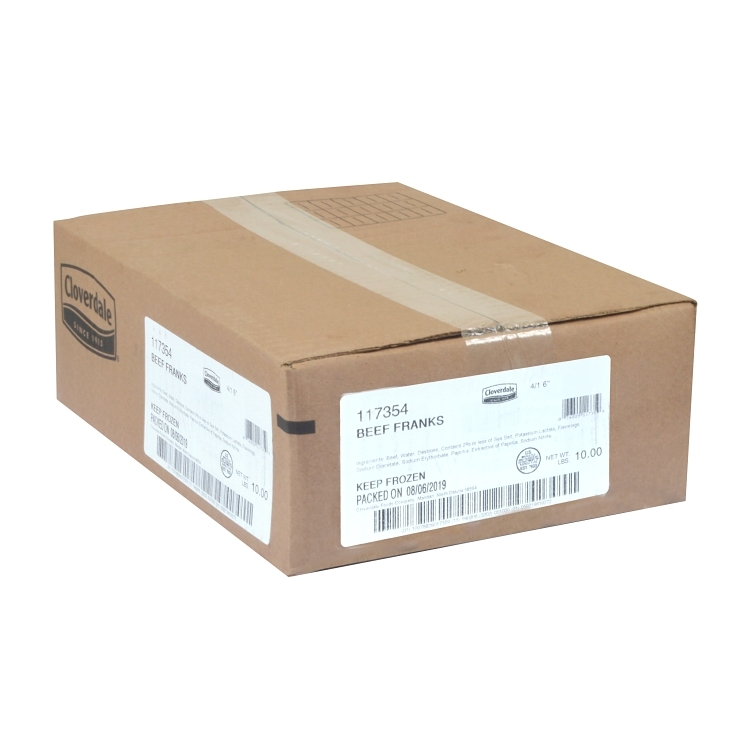 CLOVERDALE MEATS BEEF HOT DOGS 6 INCH 4/1 FRANKS