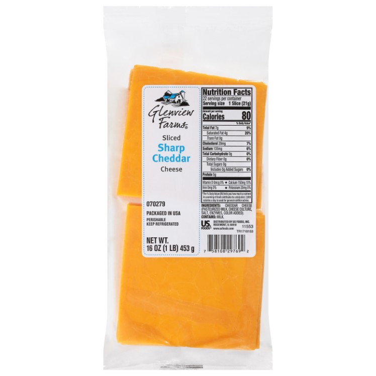 GLENVIEW FARMS SHARP CHEDDAR CHEESE SLICED 0.75 OZ