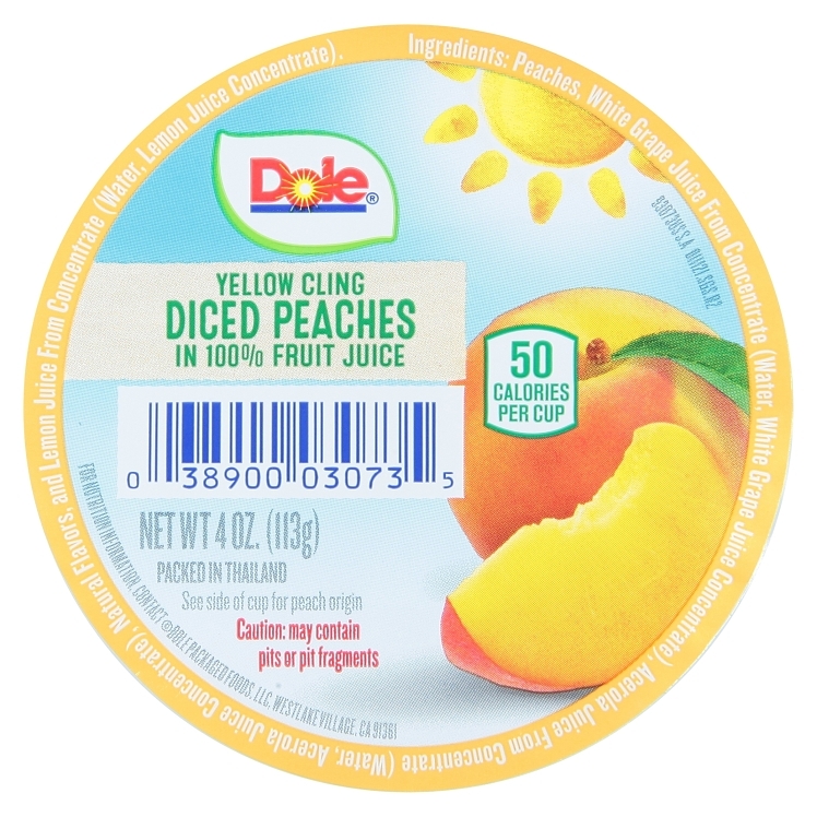DOLE PACKAGED PEACH, DICED IN JUICE SINGLE SERVE PLASTIC CUP