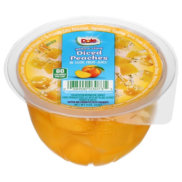 DOLE PACKAGED PEACH, DICED IN JUICE SINGLE SERVE PLASTIC CUP