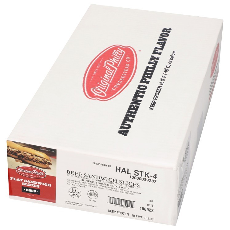 PHILADELPHIA CHEESESTEAK BEEF PHILLY FLAT SLICED RAW FROZEN 4 OZ