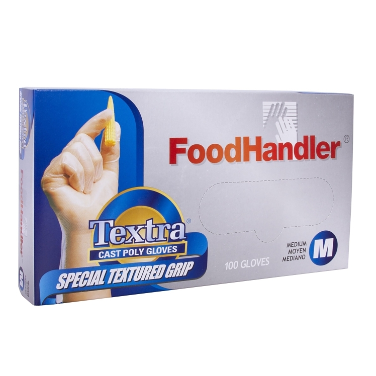 FOODHANDLER MEDIUM CLEAR TEXTURED CAST POLY GLOVES