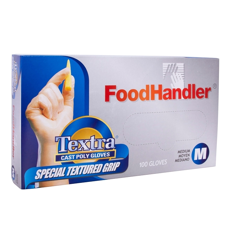 FOODHANDLER MEDIUM CLEAR TEXTURED CAST POLY GLOVES
