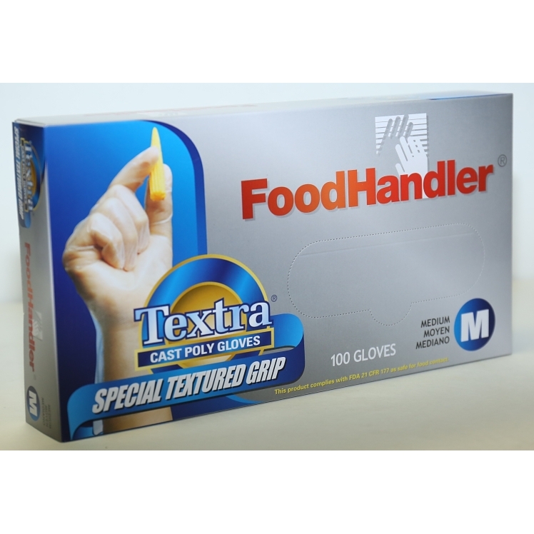 FOODHANDLER MEDIUM CLEAR TEXTURED CAST POLY GLOVES