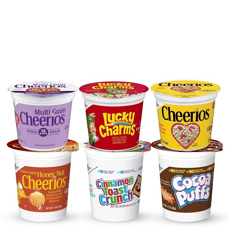 GENERAL MILLS CEREAL, ASSORTED SINGLE SERVE CUP SHELF  STABLE
