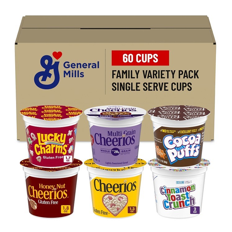 GENERAL MILLS CEREAL, ASSORTED SINGLE SERVE CUP SHELF  STABLE