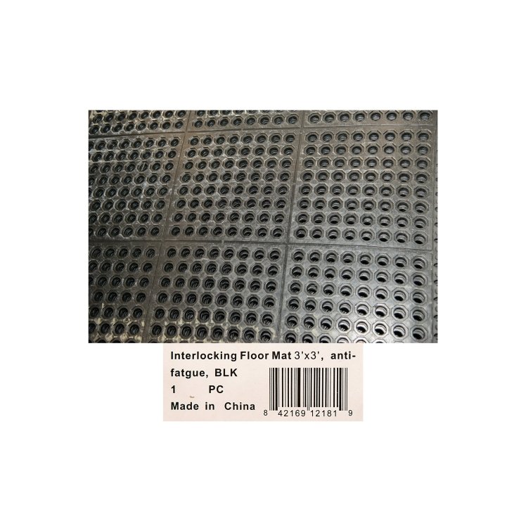 WINCO FLOOR MAT 3X3X0.5 RUBBER BLACK