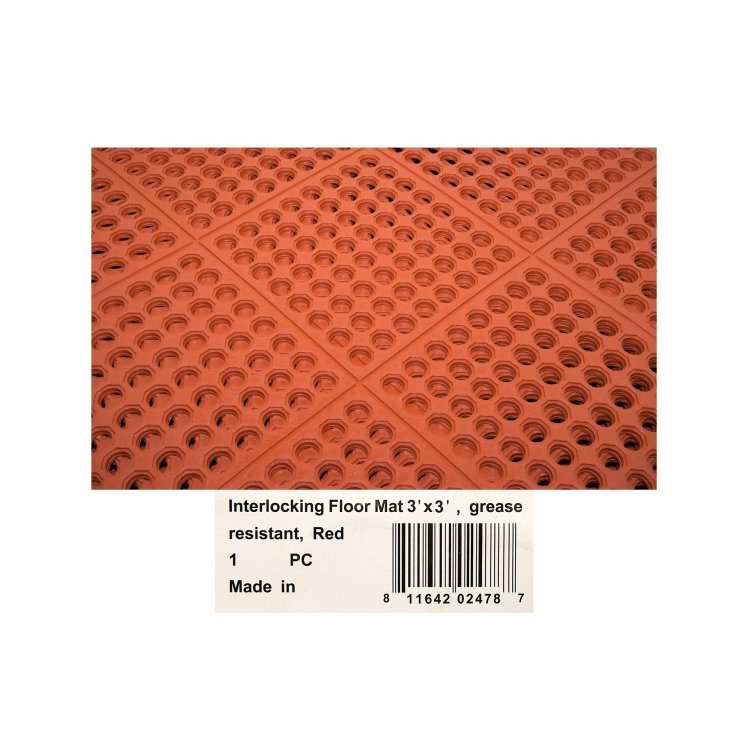 WINCO FLOOR MAT 3X3X.5 INCH RUBBER RED