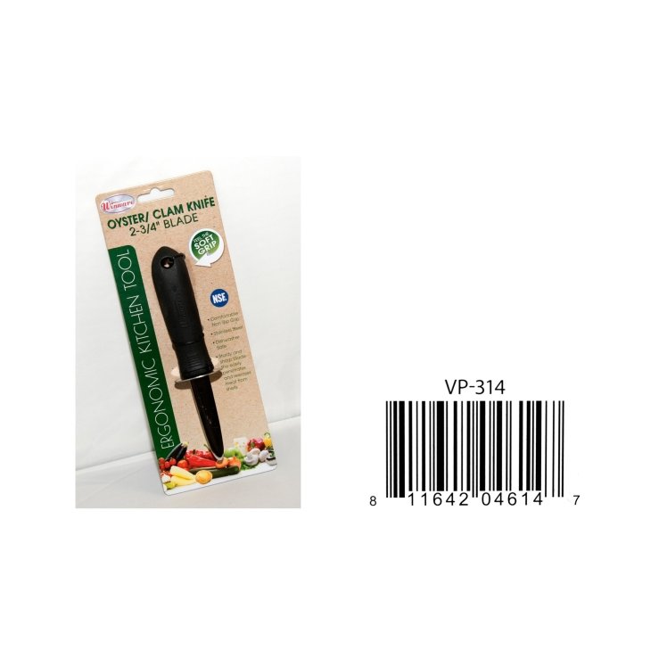 Winco Oyster Knife 2.88 Inch Black Soft Grip Handle