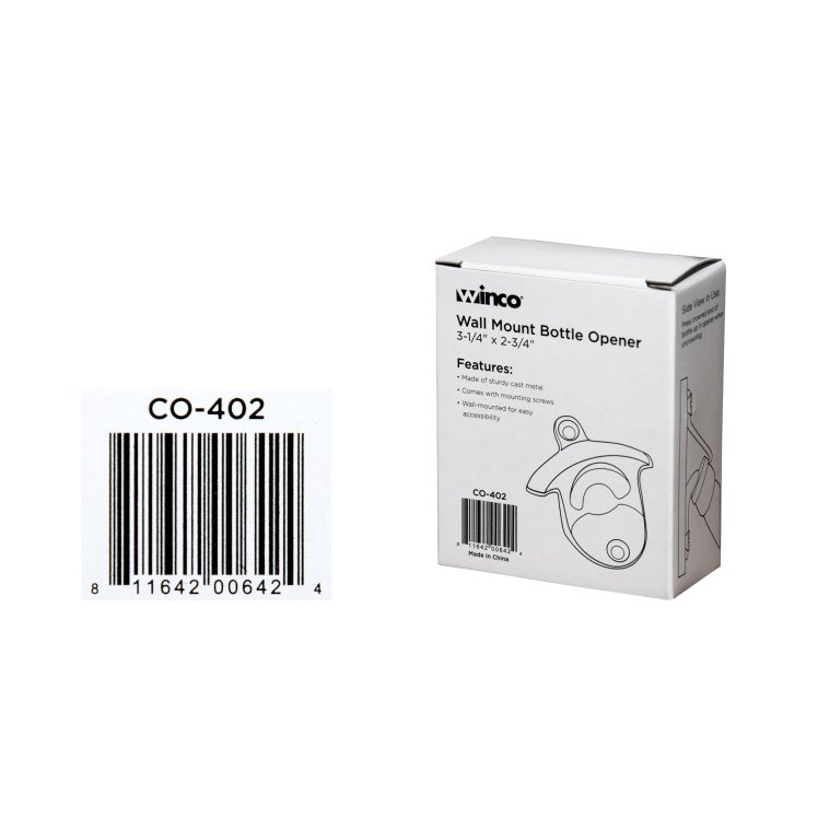 WINCO WALL MOUNT METAL BOTTLE OPENER 3.25 X 2.75 INCH