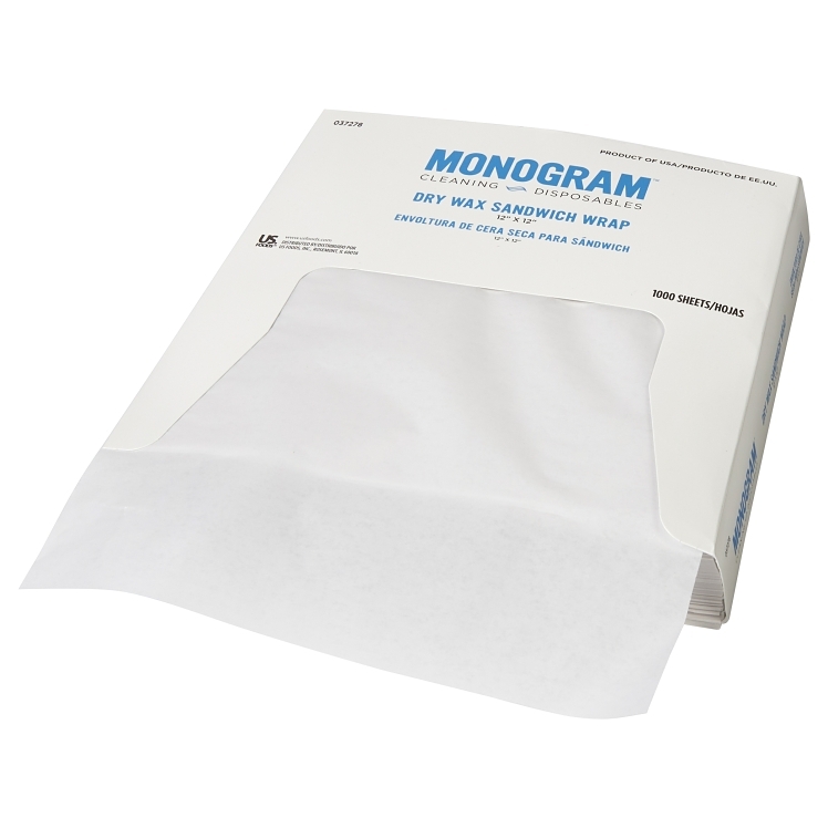 MONOGRAM FLAT WHITE 12X12 INCH WAX PAPER WRAP