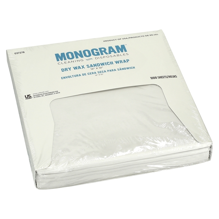 MONOGRAM FLAT WHITE 12X12 INCH WAX PAPER WRAP