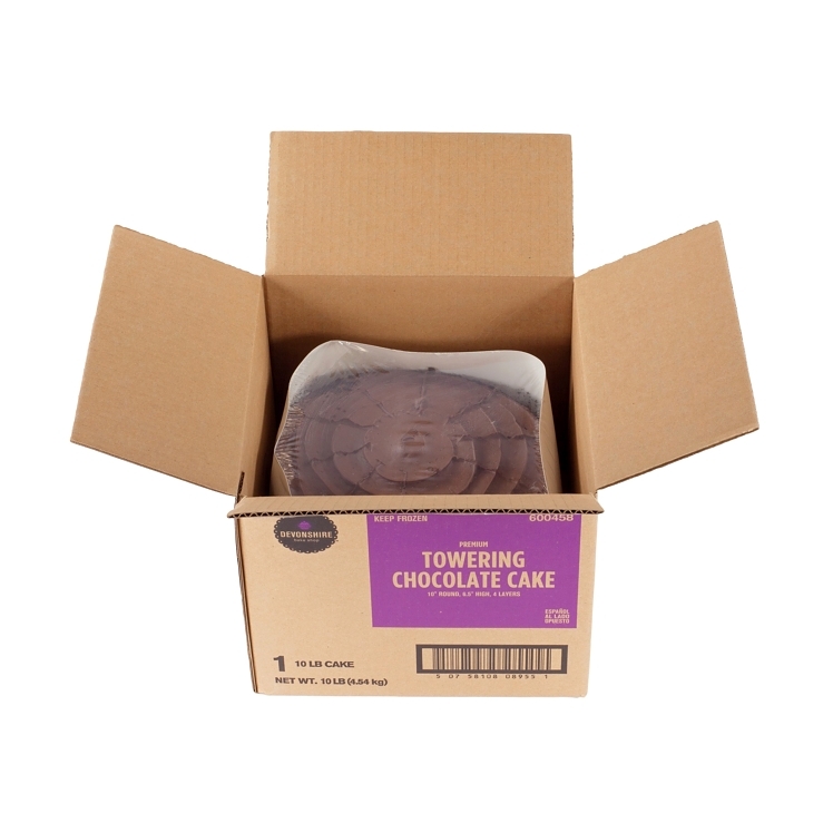DEVONSHIRE CAKE 4 LAYER CHOCOLATE ICED 10 INCHES 10 SCORED PORTIONS