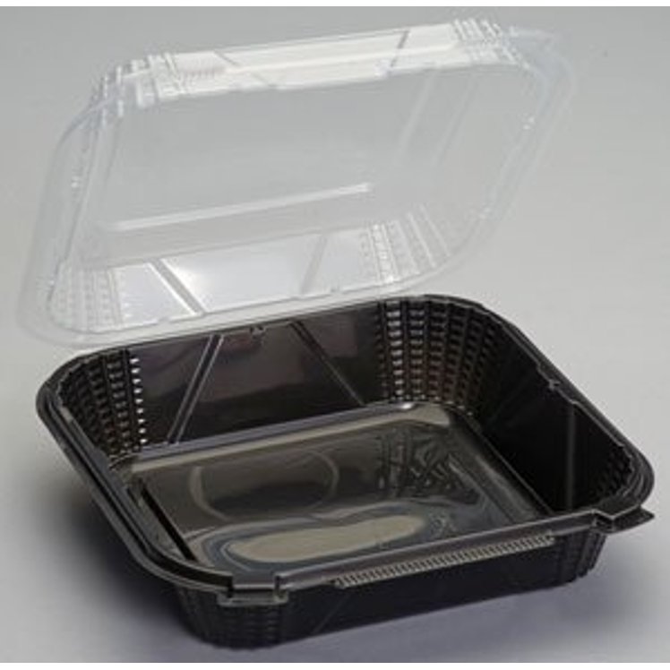 ECO-SYSTEMS 9.25X9.125X4 PROVIEW BLACK CONTAINER WITH CLEAR HINGED LID