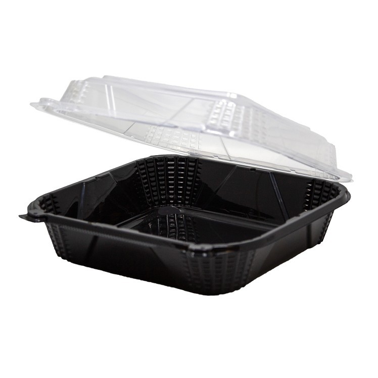 ECO-SYSTEMS 9.25X9.125X4 PROVIEW BLACK CONTAINER WITH CLEAR HINGED LID
