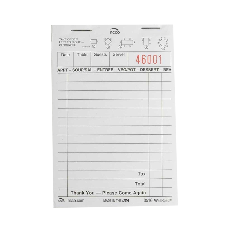 NCCO 3516SP 3.40 X 5.125 SINGLE COPY PAPER GUEST CHECK