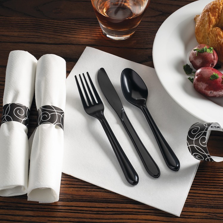 MONOGRAM KIT, CUTLERY KNIFE-FORK-SPOON NAPKIN HEAVY WEIGHT BLACK