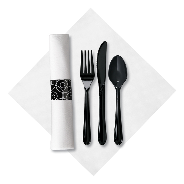 MONOGRAM KIT, CUTLERY KNIFE-FORK-SPOON NAPKIN HEAVY WEIGHT BLACK