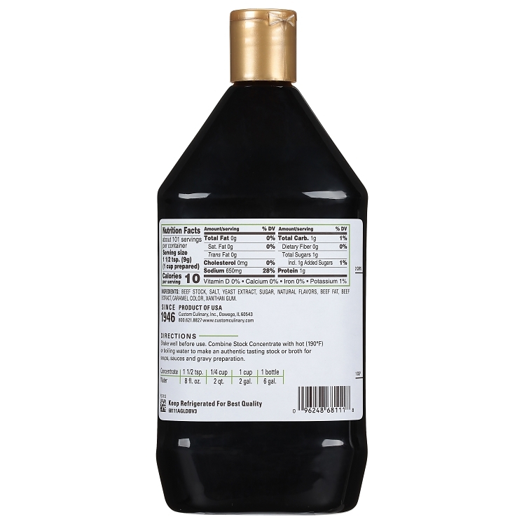 CUSTOM CULINARY GOLD LABEL BEEF STOCK LIQUID CONCENTRATE SHELF STABLE