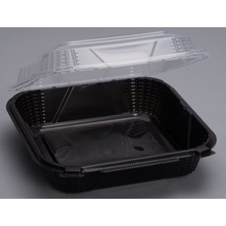 ECO-SYSTEMS PROVIEW CONTAINER BLACK WITH CLEAR HINGED LID 8 X 8 X 3