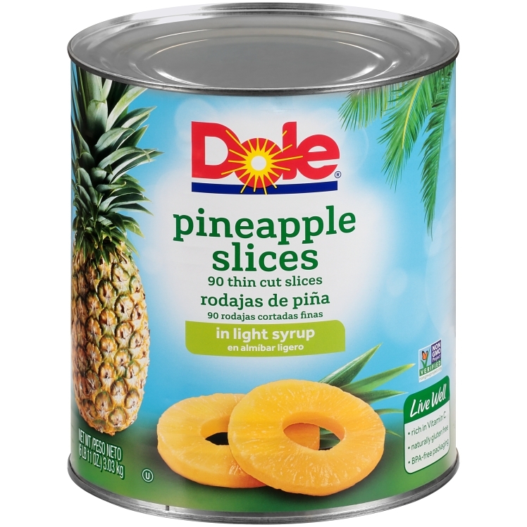DOLE THIN SLICED PINEAPPLE RINGS IN LIGHT SYRUP