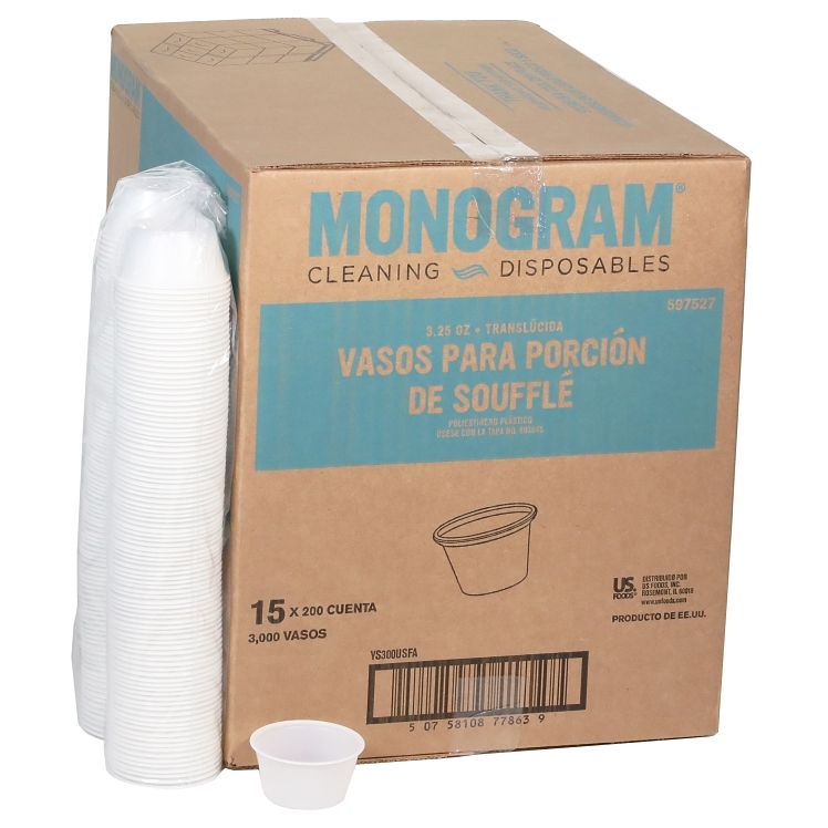 MONOGRAM CUP, SFLE POLYSTYRENE 3.25 OZ TRANSLUCENT