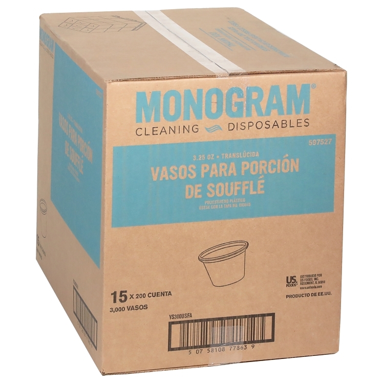 MONOGRAM CUP, SFLE POLYSTYRENE 3.25 OZ TRANSLUCENT