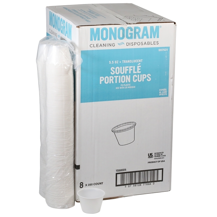 MONOGRAM 5.5 OZ POLYSTYRENE PLASTIC TRANSLUCENT PORTION SOUFFLE CUPS