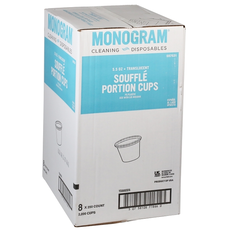 MONOGRAM 5.5 OZ POLYSTYRENE PLASTIC TRANSLUCENT PORTION SOUFFLE CUPS