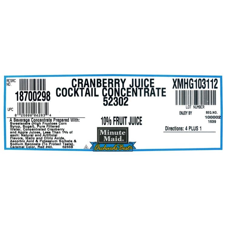 MINUTE MAID BAG IN BOX CRANBERRY COCKTAIL