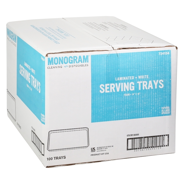 MONOGRAM TRAY, FOAM SERVING 14 X 18 1 COMPARTMENT WHITE