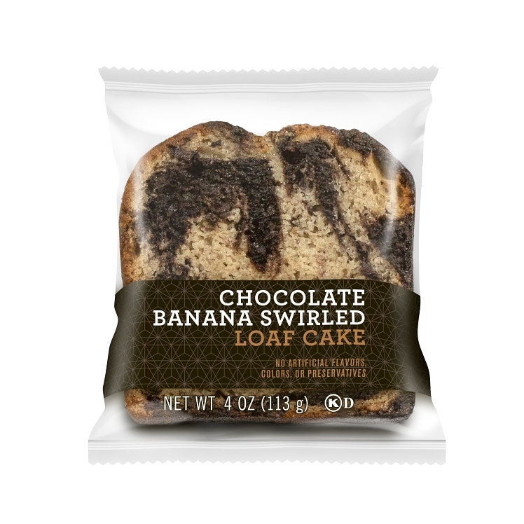 CAKE, LOAF BANANA CHOCOLATE SWIRL NOT ICED 4 OZ SS SLICE IW FROZEN