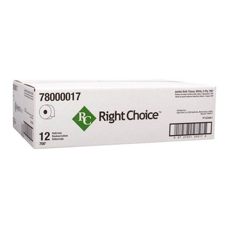 Right Choice Toilet Tissue Jumbo Roll 9x700' 2 Ply White