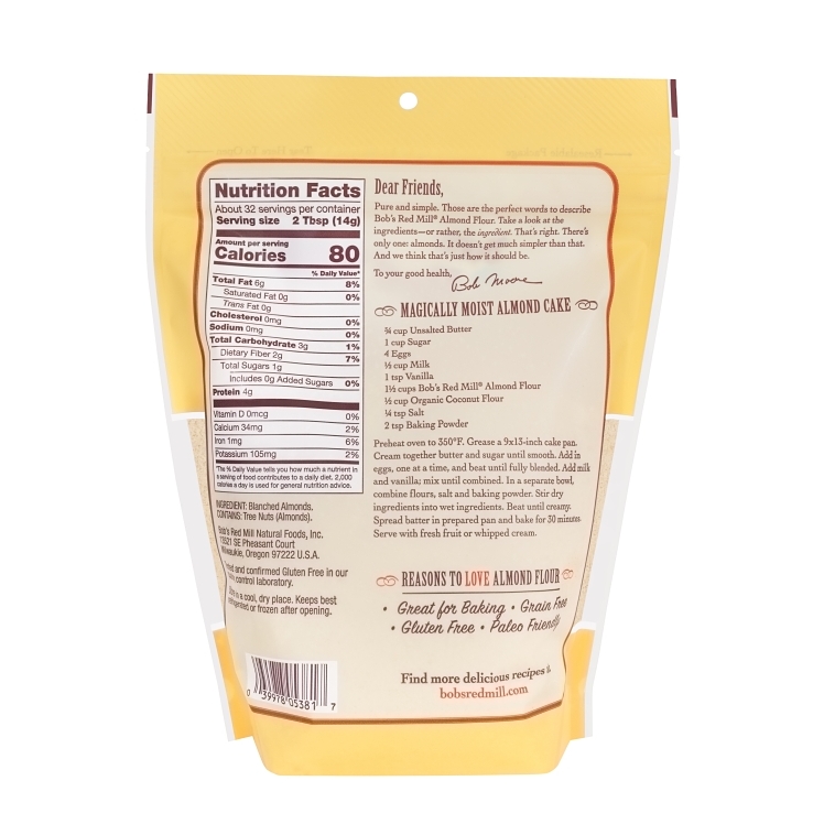 BOB'S RED MILL NATURAL FOODS FLOUR ALMOND GLUTEN FREE BAG