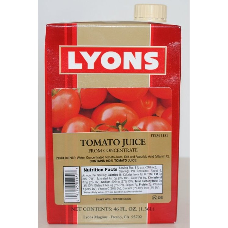 LYONS READY TO SERVE 100% TOMATO JUICE