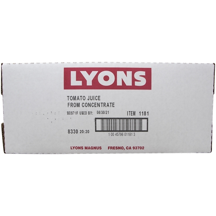 LYONS READY TO SERVE 100% TOMATO JUICE