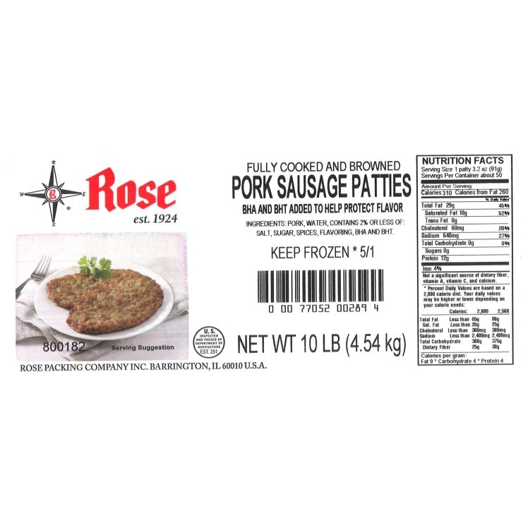 ROSE PORK SAUSAGE PATTY COOKED 3.2 OZ 800182