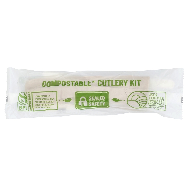 MONOGRAM KNIFE-FORK-SPOON NAPKIN SALT & PEPPER COMPOSTABLE CUTLERY KIT